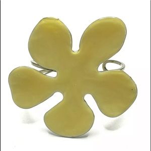 Signed Pilgrim Danish Design Bold Yellow Enamel Flower Cuff Bracelet
